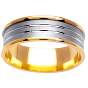 14K Raised Edge Textured Center Two Tone Wedding Band