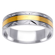 14K Carved Pattern Two Tone Wedding Ring