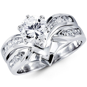 White gold cz wedding ring set