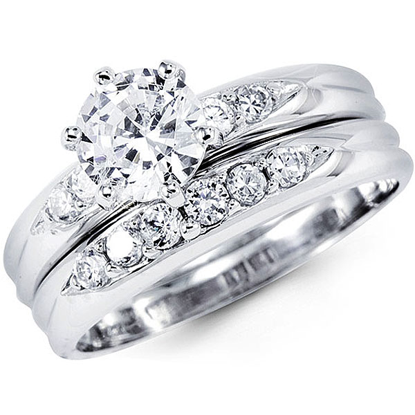 29k White Gold Round Cubic Zirconia Wedding Ring Set at ...