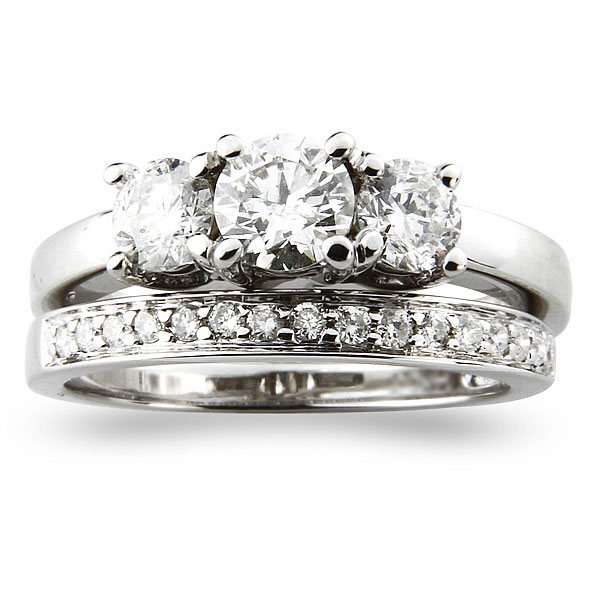 14K White Gold 3 Wedding Diamond Set Stone Ring